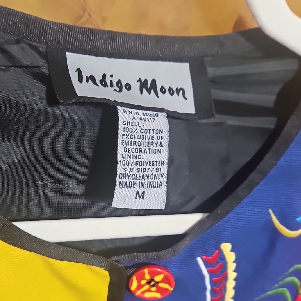 Vintage 90s Indigo Moon Patchwork Embroidered Cot… - image 5